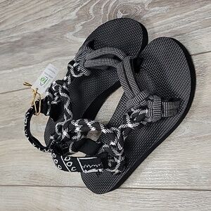 Arizona Love Size 7 1/2 38 Black and White Printed Trekky Rope Sandal NWT
